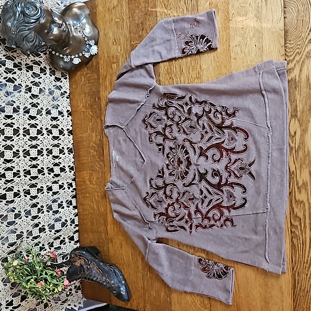 Soft Surroundings Renaissance Tunic Sweatshirt with Raw Edge & Velvet Appliqués